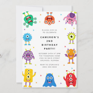 Cute Little Monster Kids Birthday Invitation