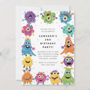 Cute Little Monster Kids Birthday Invitation