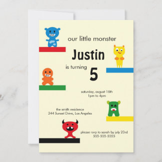 Cute Little Monster Kids Birthday Party Invite
