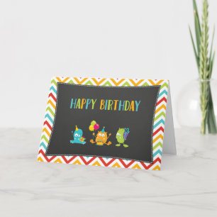 Cute Little Monster Rainbow Happy Birthday Card