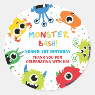 Cute Little Monsters 1st Birthday Thank You Favour Classic Round Sticker