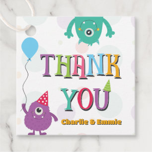 Cute Little Monsters Birthday Party Thank You Favour Tags
