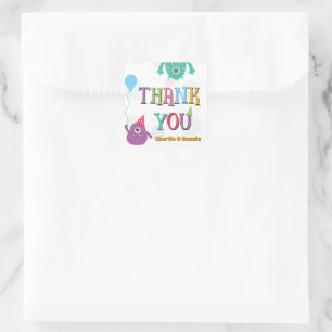 Cute Little Monsters Birthday Party Thank You Square Sticker