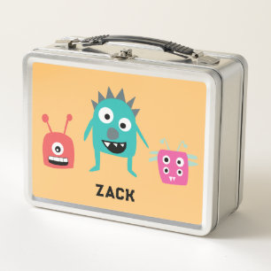 Cute Little Monsters Custom Name Colourful Kawaii Metal Lunch Box