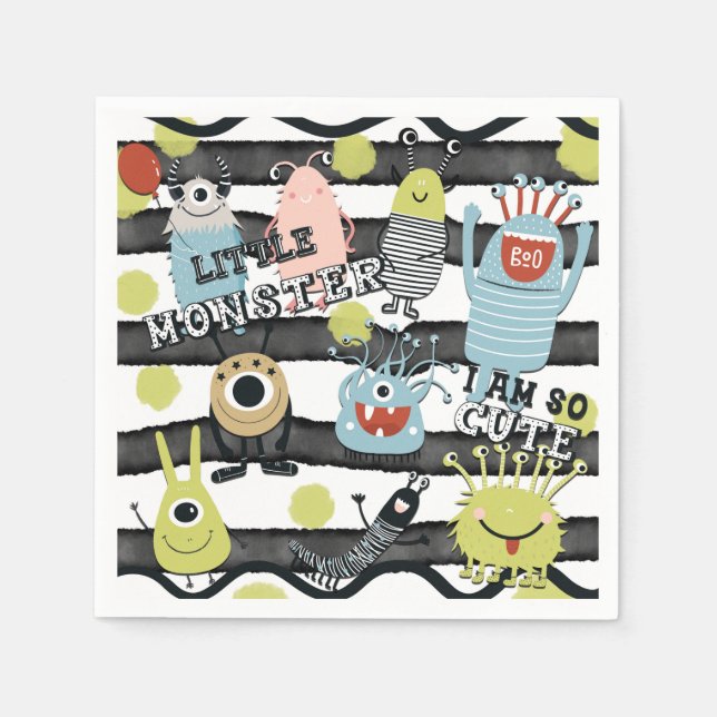 Cute Little Monsters Modern Chic Watercolor Stripe Napkin (Front)