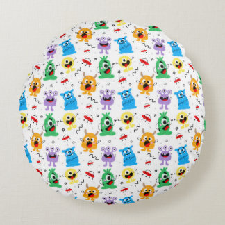 Cute Little Monsters Round Pillow