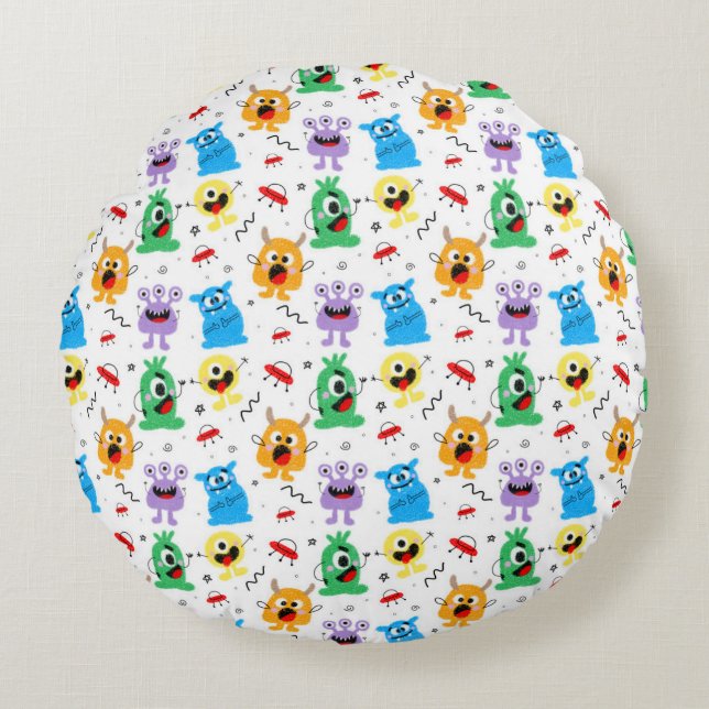 Cute Little Monsters Round Pillow (Front)