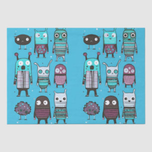 Cute Little Monsters Zombie Blue Pattern Funny Tissue Paper