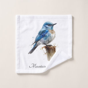 Cute Little Mountain Bluebird Watercolor, custom Bath Towel Set
