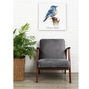 Cute Little Mountain Bluebird Watercolor, custom Canvas Print