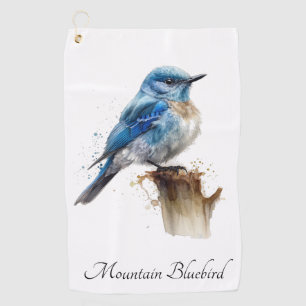 Cute Little Mountain Bluebird Watercolor, custom Golf Towel