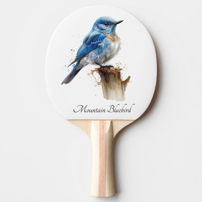 Cute Little Mountain Bluebird Watercolor, custom Ping Pong Paddle (Front)