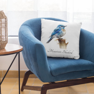 Cute Little Mountain Bluebird Watercolor, custom Throw Pillow