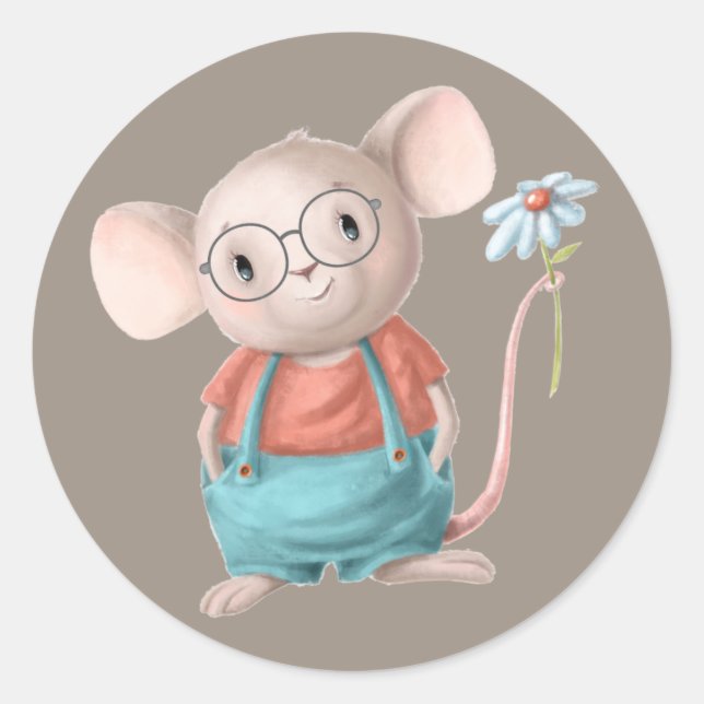 Cute Little Mouse Animal Cartoon  Classic Round Sticker (Front)