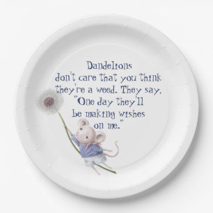 Cute Little Mouse Dandelion Inspirational Quote Paper Plate