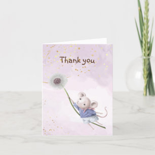 Cute Little Mouse Dandelion Watercolor  Thank you Card