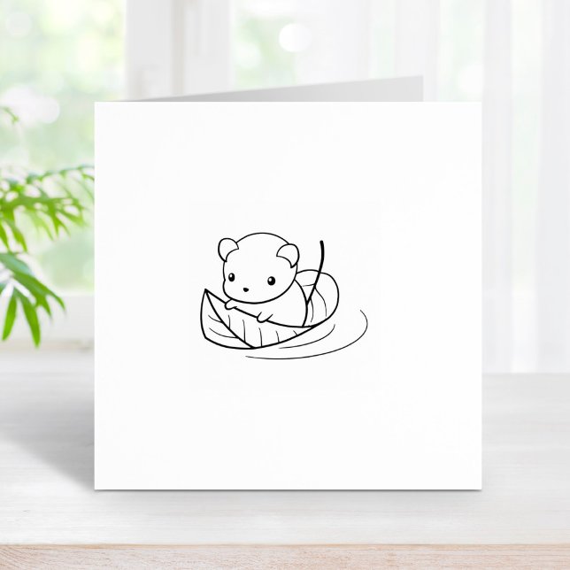 Cute Little Mouse Floating on a Leaf 2 Rubber Stamp (Creator Uploaded)