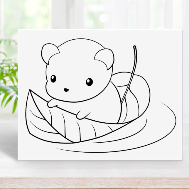 Cute Little Mouse Floating on a Leaf Colouring Pag Rubber Stamp (Creator Uploaded)