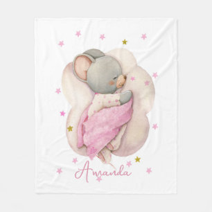 Cute little mouse girl sleeping on a cloud fleece blanket