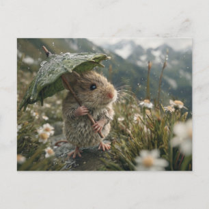 Cute Little Mouse Holding Leaf Umbrella  Postcard