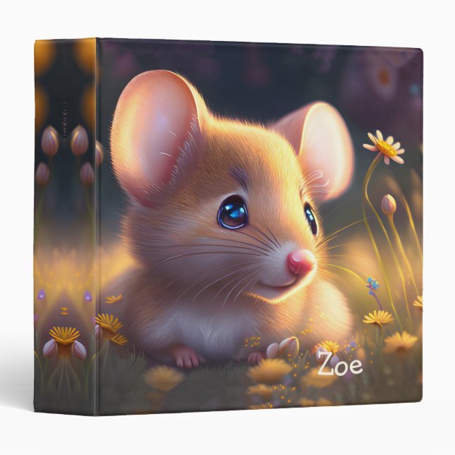 Cute little mouse in a flower meadow, custom  binder (Front/Spine)