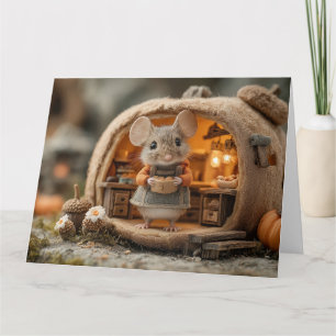 Cute Little Mouse in Cozy Acorn House Card