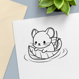 Cute Little Mouse Leaf Boat Self-inking Stamp
