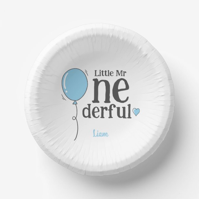 Cute Little Mr Onederful Blue Balloon Paper Plate (Front)