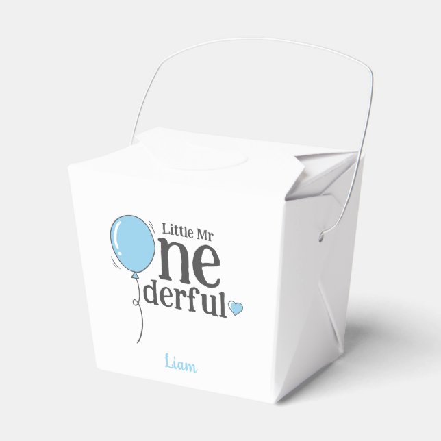 Cute Little Mr Onederful First Birthday Blue Favor Box (Front Side)