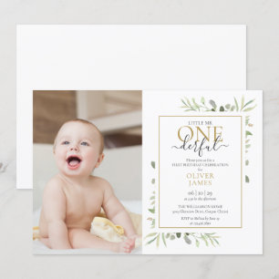 Cute Little Mr ONEderful Photo Boy First Birthday Invitation