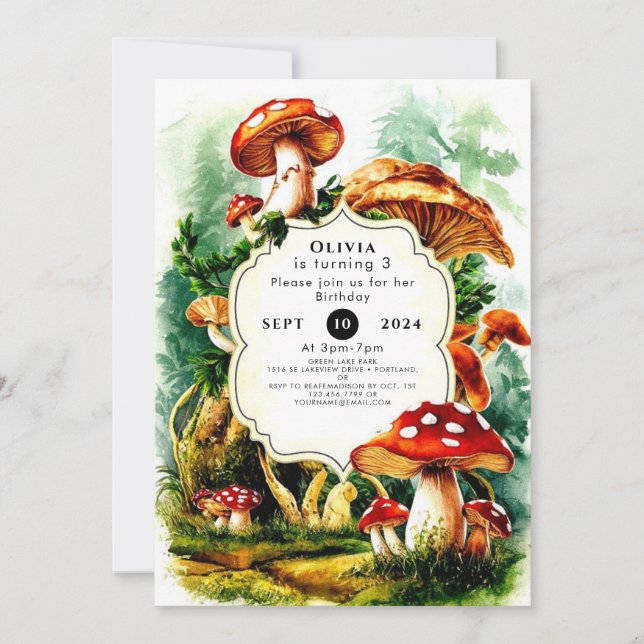 Cute Little Mushroom Birthday Invitation (Front)