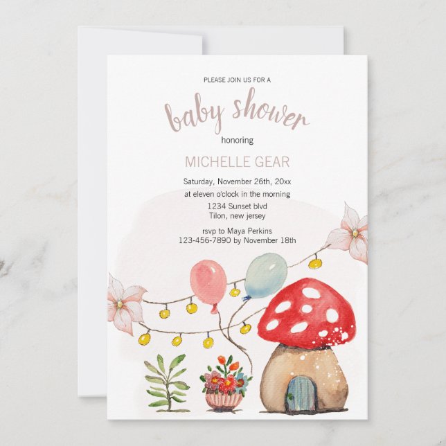 Cute Little Mushroom Watercolor Illustration Invitation (Front)