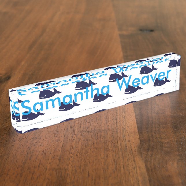 Cute Little Navy Blue Whale Pattern on White Nameplate (Side)