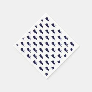 Cute Little Navy Blue Whale Pattern on White Napkin