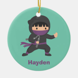 Cute Little Ninja with Nunchaku Boys Room Decor Ceramic Ornament