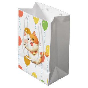 Cute Little Orange Cat Kitten Colourful Balloons W Medium Gift Bag