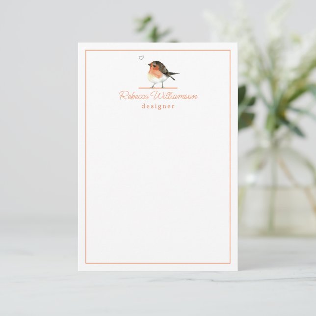 Cute Little Orange Robin Elegant Personalized Card (Standing Front)