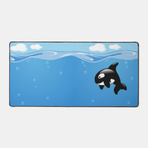 Cute Little Orca Whale in Ocean Desk Mat