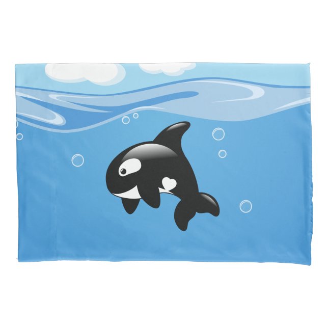 Cute Little Orca Whale in Ocean Pillowcase (Front)