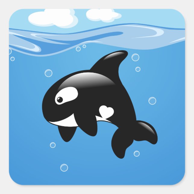 Cute Little Orca Whale in Ocean Square Sticker (Front)