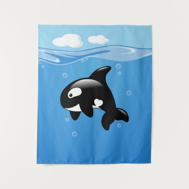 Cute Little Orca Whale in Ocean Tapestry (Front)