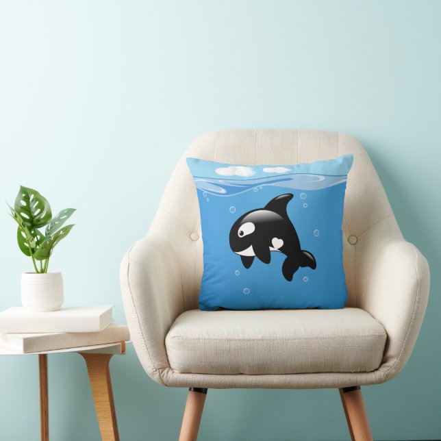Cute Little Orca Whale in Ocean Throw Pillow (Chair)