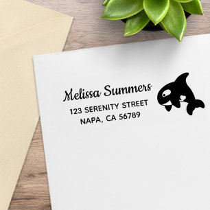 Cute Little Orca Whale Return Address Rubber Stamp