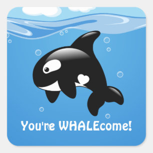 Cute Little Orca WHALEcome Square Sticker