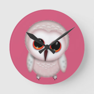 Cute Little Owl Illustration Round Clock