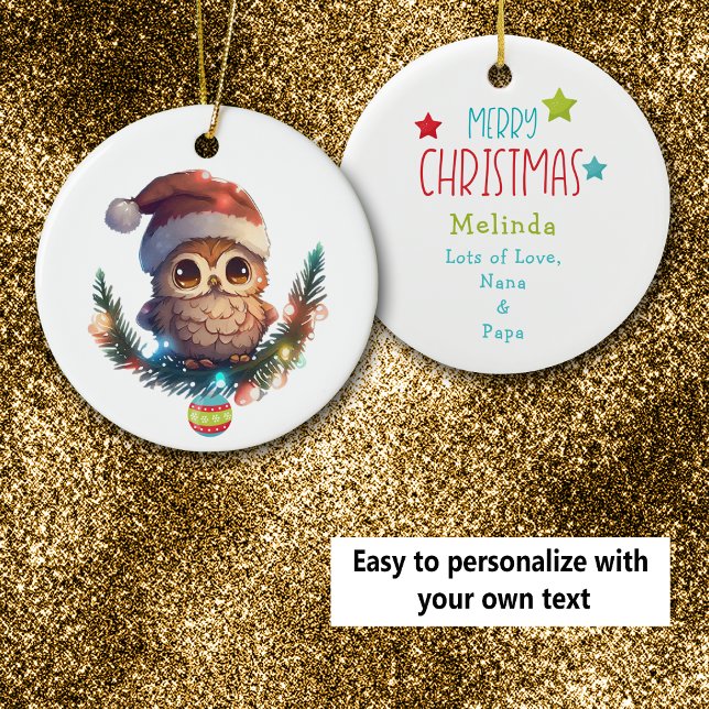 Cute Little Owl Merry Christmas Ornament (Creator Uploaded)