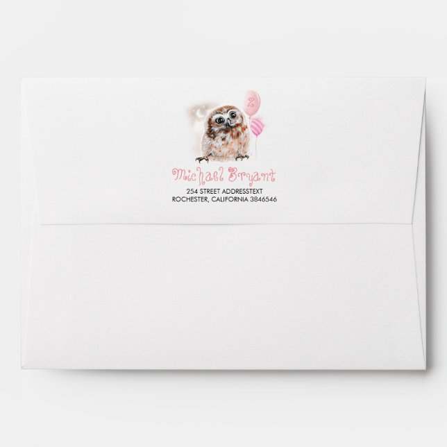 Cute Little Owl Themed Girls Birthday Envelope (Back (Top Flap))