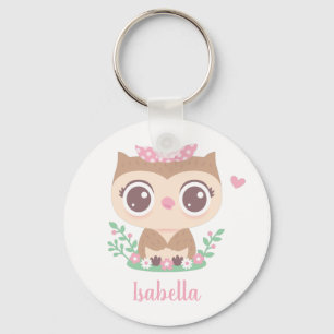 Cute Little Owl with Polka Dots Bow Keychain