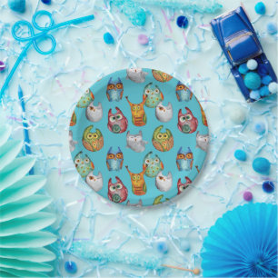 Cute little owls all-over design paper plate