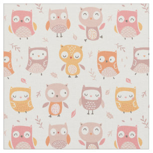 Cute Little Owls in muted colours Fabric